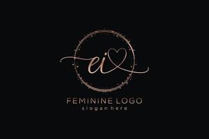Initial EI handwriting logo with circle template vector logo of initial wedding, fashion, floral and botanical with creative template.