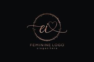 Initial EI handwriting logo with circle template vector logo of initial wedding, fashion, floral and botanical with creative template.