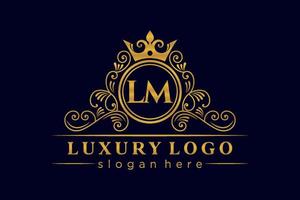 LM Initial Letter Gold calligraphic feminine floral hand drawn heraldic monogram antique vintage style luxury logo design Premium Vector