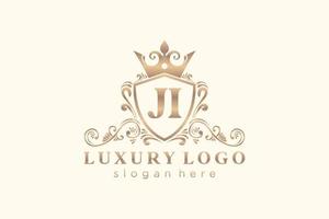 Initial JI Letter Royal Luxury Logo template in vector art for Restaurant, Royalty, Boutique, Cafe, Hotel, Heraldic, Jewelry, Fashion and other vector illustration.