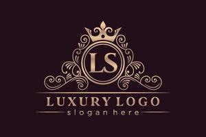 LS Initial Letter Gold calligraphic feminine floral hand drawn heraldic monogram antique vintage style luxury logo design Premium Vector
