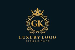 Initial GK Letter Royal Luxury Logo template in vector art for Restaurant, Royalty, Boutique, Cafe, Hotel, Heraldic, Jewelry, Fashion and other vector illustration.