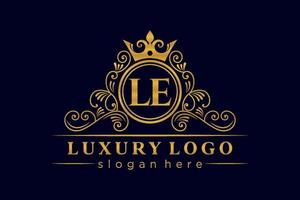 LE Initial Letter Gold calligraphic feminine floral hand drawn heraldic monogram antique vintage style luxury logo design Premium Vector