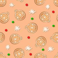 Seamless pattern with ginger cookies on a brown background. Gingerbread snowflake, New Year's ball vector