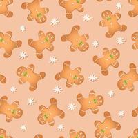 Seamless pattern with ginger cookies on a brown background. Gingerbread man, vector