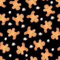 Seamless pattern with ginger cookies on a black background. Gingerbread man, vector