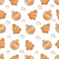 Seamless pattern with ginger cookies on a white background. Gingerbread , Christmas tree,Christmas ball vector