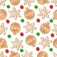 Seamless pattern with ginger cookies on a white background. Gingerbread New Year's ball, snowflake vector