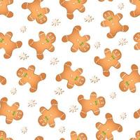 Seamless pattern with ginger cookies on a white background. Gingerbread man, vector