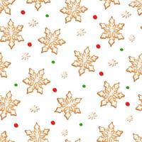 Seamless pattern with ginger cookies on a white background. Gingerbread snowflake, vector