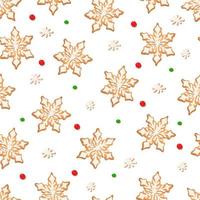 Seamless pattern with ginger cookies on a white background. Gingerbread snowflake, vector