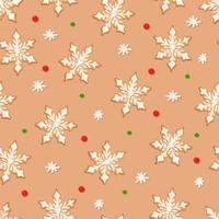 Seamless pattern with ginger cookies on a brown  background. Gingerbread snowflake, vector