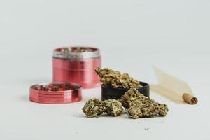 Marijuana buds on white background, close up. photo