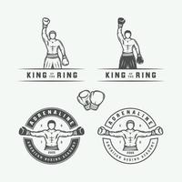 Boxing and martial arts logo badges and labels in vintage style. Vector illustration