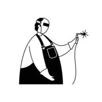 Vector illustration of a welder in a mask and apron. Profession. Outline