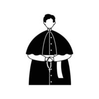 Vector illustration of a priest in a cassock with a rosary in his hands. Profession. Outline