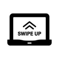 Swipe Up in Portable Laptop Silhouette Icon. Gesture on Computer Touch Screen Glyph Pictogram. Drag Action on Digital Device App Symbol. Move Touchscreen Technology. Isolated Vector Illustration.