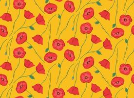 Seamless pattern with poppies. Texture with wildflowers in cartoon style. vector