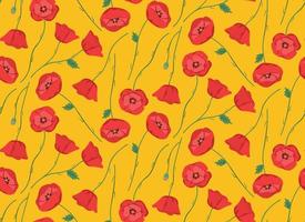 Seamless pattern with poppies. Texture with wildflowers in cartoon style. vector