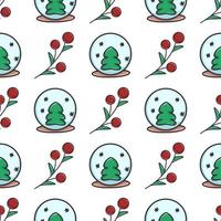 Festive crystal ball with Christmas tree and snow seamless pattern vector