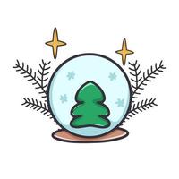 Christmas composition with crystal ball spruce and stars vector