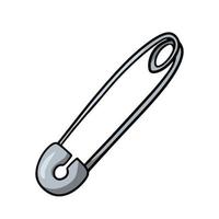 Closed silver safety pin, vector illustration in cartoon style on a white background