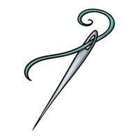 Sharp metal needle with thread, Vector illustration in cartoon style on a white background