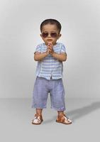 kids Standing and clapping with sunglasses, Baby boy with sunglasses on white background photo