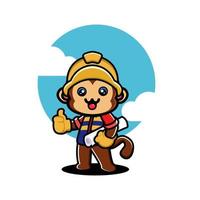 Cute monkey construction worker cartoon vector