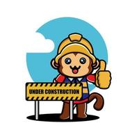 Cute monkey construction worker cartoon vector