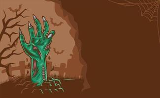 Halloween holiday banner background. Horrible zombie hands out. background design template vector