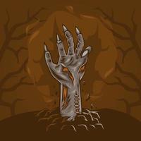 Vector illustration of zombie hand going out, scary