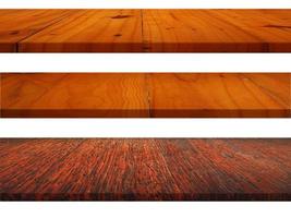 3 textura de mesa de madera real aislada sobre fondo blanco. foto