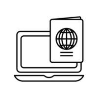 Laptop line icon illustration with passport. icon illustration related to online passport. Simple design editable vector