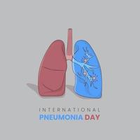 día mundial de la neumonía con diseño de pulmón con pulmón infectado al lado en diseño de color azul vector