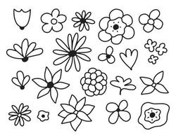 Set of flowers in doodle style. Different flowers in line style. Vector illustration. Flowers collection.