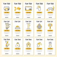 Screenshots of the pet store and mobile application. Menu banner vector template for website and app development. Pet shop templates for store.