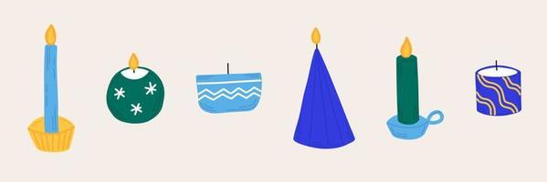 año nuevo ponga velas navideñas en estilo dibujado a mano. iconos aislados, elementos para el diseño de carteles, invitaciones. vector