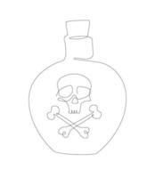 Poison bottle with death head single line. Danger drink with a skull line art. Halloween element outline. vector