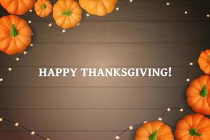 Happy thanksgiving realistic pumpkins and string lights background vector