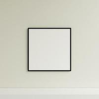 Clean and minimalist front view square black photo or poster frame mockup hanging on the wall. 3d rendering.
