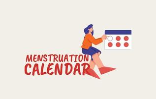 Menstruation calendar poster. Womens health care with monthly sanitary prophylaxis gynecological pains. vector