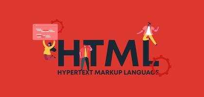 lenguaje de marcado de hipertexto html. desarrollo de aplicaciones de lenguaje online guiones gráficos digitales y de negocios. vector