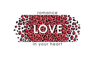 Jaguar skin romance love in you heart background. Tracery spots with red puma camouflage outlines in white leopard vector color scheme.