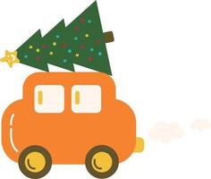 Christmas car carrying tree .Christmas print supplies. vector