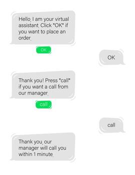 diálogo con chat bot en aplicación web. comunicación con asistente virtual y solicitud de ayuda mensajero vectorial en línea. vector