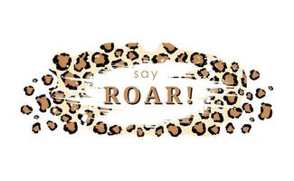 Say roar tiger skin tracery background. Yellow panther spots with black cheetah camouflage outlines in white color leopard vector scheme.