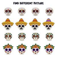 Find skull which is different from others. Worksheet for kids. vector