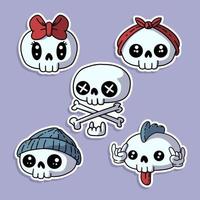 Kawaii Skull Sticker Collection vector
