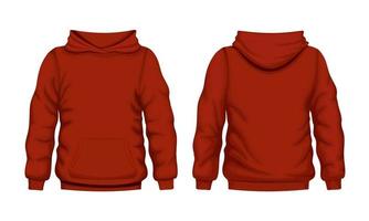 Red hoodie front and back views. Quality cotton hooded sweatshirt for everyday wear and expressing streetwear. vector